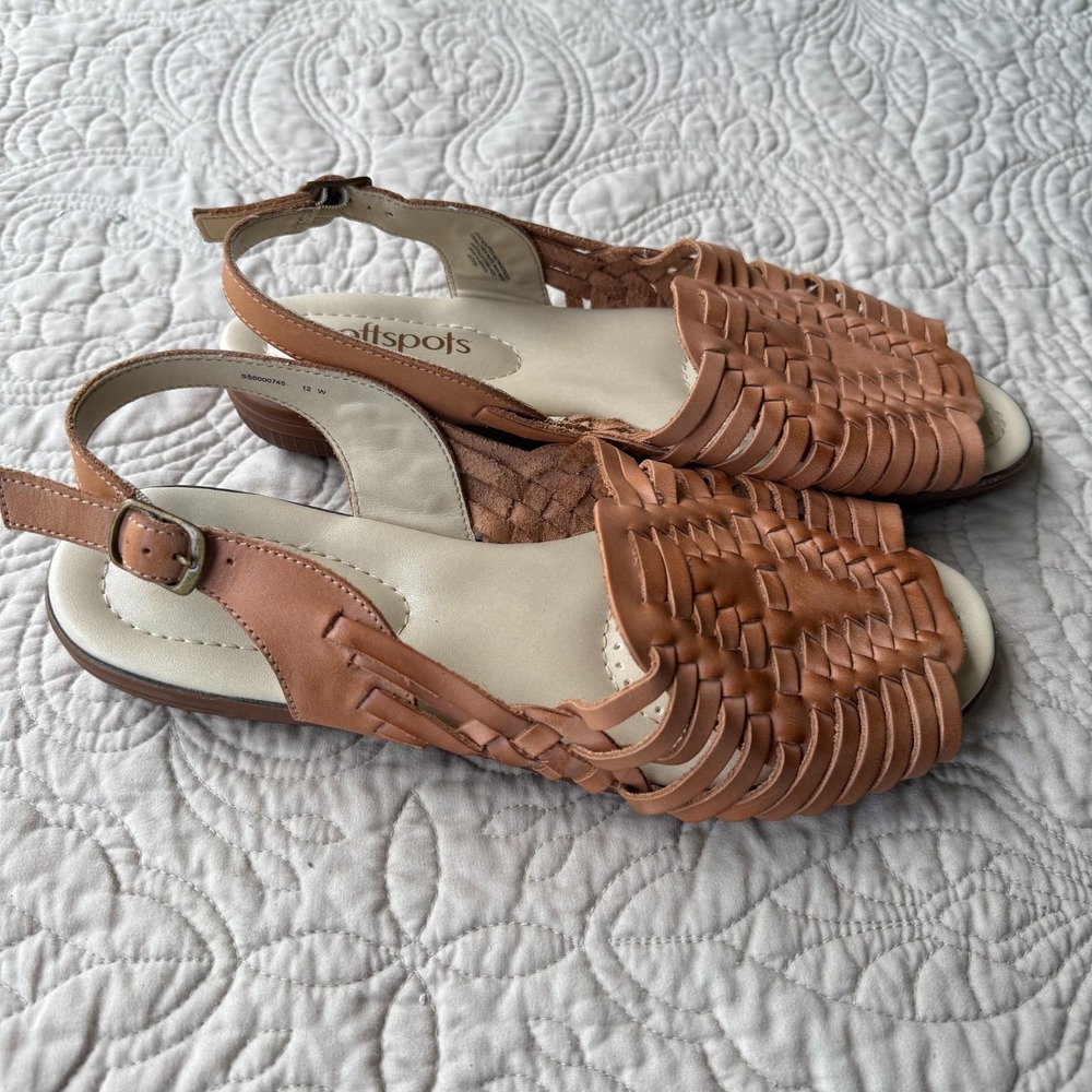 SoftSpots Huarache Style Open Toe Slingback Sandals Brown Cognac 12W - Picture 3 of 7